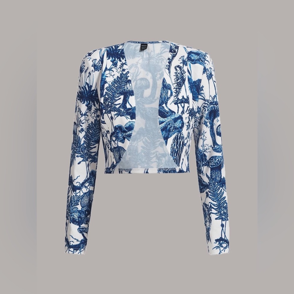 SHEIN Botanical Print Open Front Crop Blazer Size Large